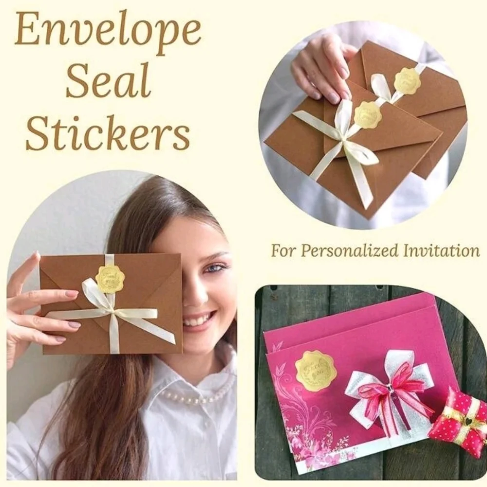 ✨️🤎 50 PCS Gold Thank You Seal Stickers, Embossed Foil shipping packages ✨️🤎